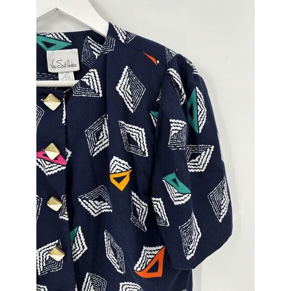 Via Sant Andrea Vintage Skirt Set Womens 12 Petite Blue Cropped Button Front Top - Picture 10 of 16